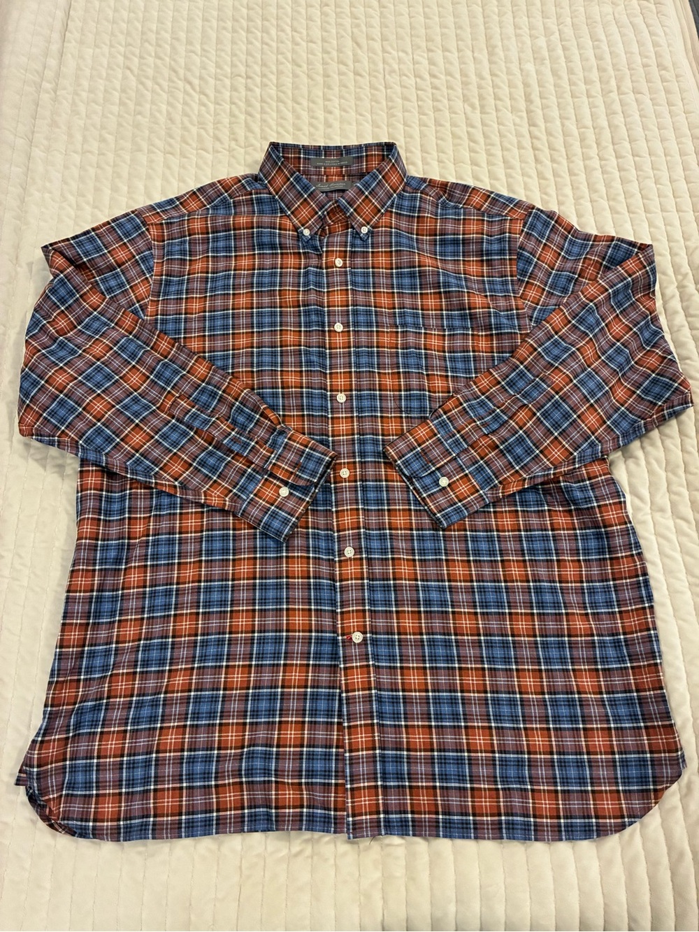 Daniel Cremieux Mens Button Down Plaid Dress Shirt Blue Orange Size XL